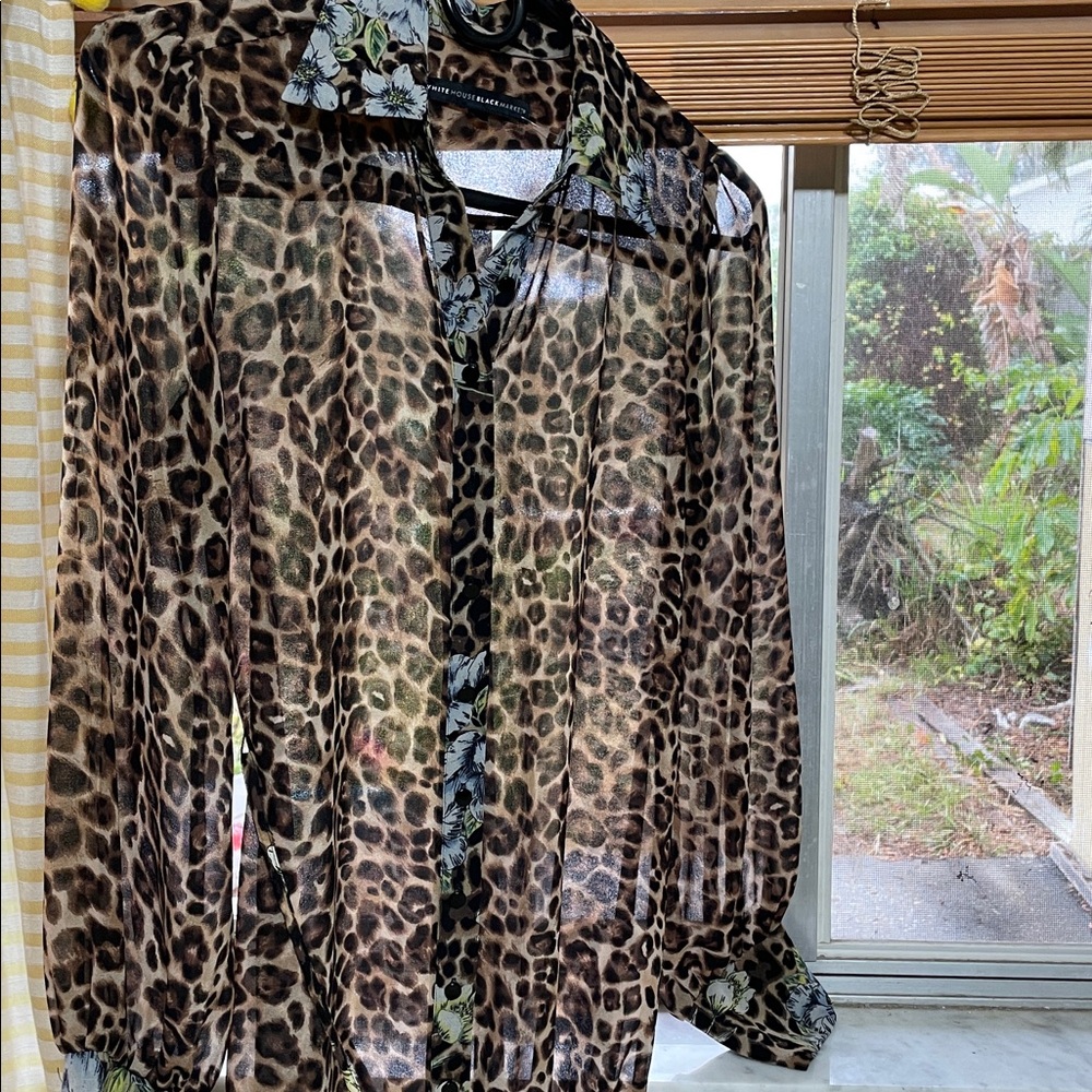 WHBM semi sheer, leopard and floral print button down dress - Picture 7 of 7